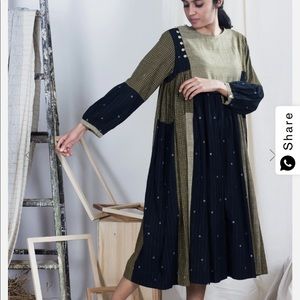 Tarama - Mix & match cotton jamdani gathered dress. NEW- handmade so no tags-